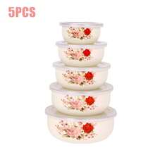 5pcs/Set Enameled Refrigerator Food Storage Bowls With Lids, 10cm/12cm/14cm/16cm/18cm, Floral Patterns, Stackable And Portable Mini Multi-Function Bowls For Mixing, Fruit Storage, Cake Preservation, Reusable Kitchen Accessories - Multicolor - View 14