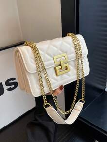 New Fashion Square Solid Color Versatile Chain Shoulder Bag For Women - Beige - View 2