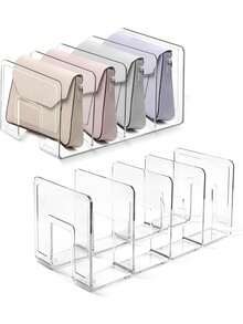 1pc Purse Organizer For Closet, Acrylic Clear Purse Storage Organizers, Closet Organizers And Storage Purse Handbag Divider Holder, Detachable Cupboard Shelf,4 Sections Purse Organizers Dividers In Bedroom Office Toiletry Bag Travel