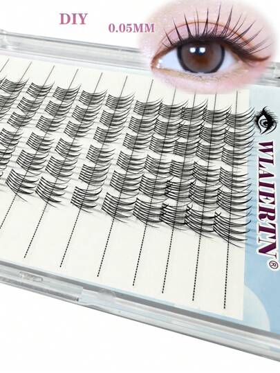 72 Stück segmentierte, schluffige 3-teilige Wimpern, natürlich aussehend, wiederverwendbar selbstklebend für Anfänger Wimpernbüschel, Wimpernbüschel, einzelne Wimpern, Wimpern, Kunstwimpern
