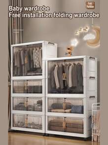 Foldable Wardrobe Clothes Storage Cabinet, Thickened Closet For Home/Bedroom, Easy Installation, Suitable For Children