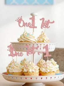 12 piezas Decoraciones para cupcakes de 1er cumpleaños Brillo Primer cumpleaños Uno Cupcake Toggle Para baby shower Fiesta de 1er cumpleaños Suministros para decorar pasteles Niños y niñas de 1 año Letras de inserción UNO Tarjetas de inserción Placas de inserción para decorar pasteles de fiesta de cumpleaños - Oro rosa - Ver 1