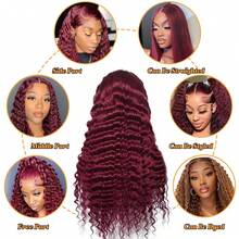 28 Inch 99j Burgundy Lace Front Wigs Human Hair  Deep Wave Lace Front Wigs Human Hair Pre Plucked Red Curly Human Hair Wig 13x4 HD Colored Frontal Glueless Wet And Wavy Loose Deep Wave - S99J - View 9