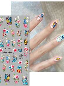 2 Pcs/Set Rose, Butterfly & Floral Nail Art Stickers, Disposable Self-Adhesive Nail Decals For Women & Girls DIY Nail Decoration, Spring/Summer