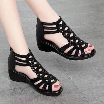Chunky Heel Fashion Sandals, Versatile Outdoor Wedge Sandals, Fashionable Outdoor Ladies' Sandals, Elegant High Heel Sandals, Soft Bottom Roman High-Top Open Toe Sandals, Ladies' Rhinestone Ankle Boots, Mid-Heel Sandals, Hollow Out Back Zipper Ladies' Sandals