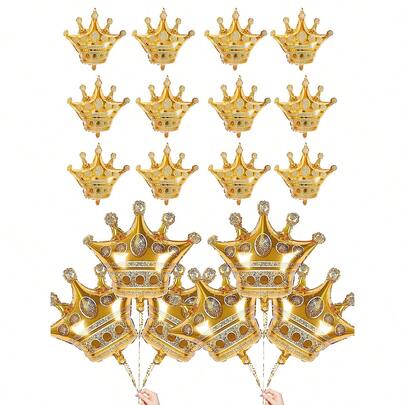 3 件皇冠气球套装金箔皇冠形状气球万圣节装饰铝箔气球，周年纪念气球公主生日装饰生日快乐气球派对用品，