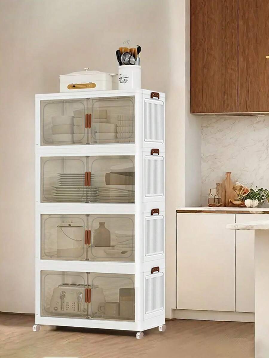 4layers  Plastic Storage Box Organizer, Stackable Storage Box, Covered Storage Box, Storage Container Organizer For Kitchen, Bedroom, Living Room, Study, Office, Foldable Storage Box, Saving Space - White - View 1
