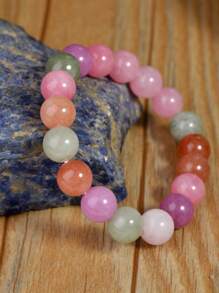 Pulsera de piedras naturales color rosa primaveral, set de pulsera de estilo bohemio con perlas de sunstone, cuarzo rosa y lepidolita, cadena de cristales de equilibrio energético para yoga, apta como regalo para mujeres