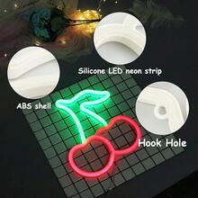 1 件樱桃霓虹灯，粉色，8.07 英寸 X 7.28 英寸（20.5 X 18.5 厘米），LED 装饰灯，电池或 USB 供电，绿色和粉色樱桃霓虹灯，适用于房间、餐厅、酒吧、水果店 - 彩色 - 查看 11