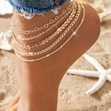 Pulseiras de tornozelo douradas/prateadas para mulheres, tornozeleiras douradas para mulheres, conjunto de tornozeleiras de strass com corrente brilhante à prova d'água, pulseiras de tornozeleira em camadas empilháveis para mulheres, joias douradas de praia, presente