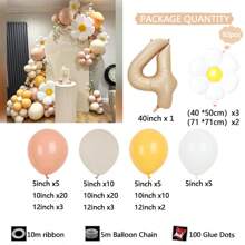 40" Caramel Number Balloon Set, Daisy Flower Balloon Set, Suitable For Wedding, Birthday Party, Anniversary