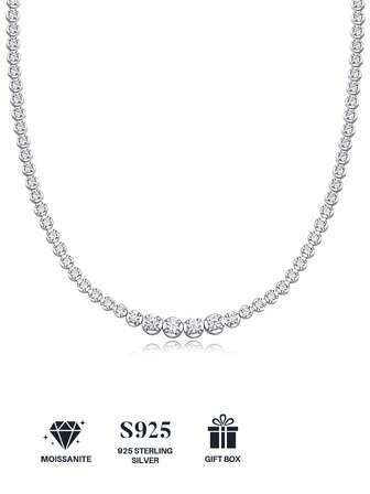 1 st tennishalsband i 925 sterlingsilver med moissanit (med justerbar förlängningskedja) för kvinnor, mors dag, alla hjärtans dag, förlovning, bröllop, årsdag, födelsedagspresent