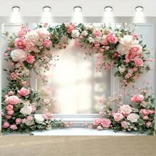 1 Piece, Giant Spring Themed Flower And Green Plant Design Party Banner, Polyester, No Power Required, With Holes, Very Suitable For Living Room, Bedroom, Office, Home Background