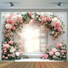 1 Piece, Giant Spring Themed Flower And Green Plant Design Party Banner, Polyester, No Power Required, With Holes, Very Suitable For Living Room, Bedroom, Office, Home Background