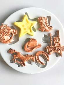 1/3 moldes de silicona de vaquero, caballo, pie, sombrero, estrella y zapato para decorar pasteles, dulces, chocolate y fondant - Gris - Ver 3