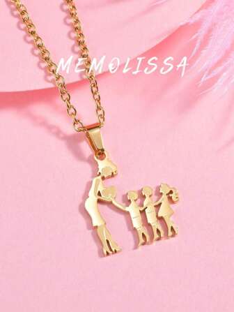 1pc New Stainless Steel Elegant Cartoon Portrait Pendant Necklace, Women Fashion Sweater Chain, Mother's Day Gift, Suitable For Daily And Christmas Wear