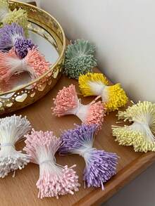 Mini Pearl Double Heads Flower Stamen Pistil Handmade Artificial Flowers, Suitable For Wedding Decoration, Bridal Backdrop Props, Bouquets, Boutonnieres, Corsages, Wedding Arches, Party Decor - Multicolor - View 3