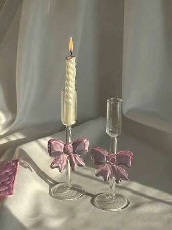 1 件创意可爱超大蝴蝶结玻璃烛台，高端餐厅装饰烛台，浪漫烛光晚餐装饰烛台，婚礼