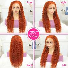 34 Inch Ginger Orange Lace Front Wigs Human Hair Deep Wave 13x4 HD Transparent Lace Frontal Wig For Women 250% Density Curly Wet And Wavy Lace Front Wigs Human Hair 350# Colored Glueless Wig - S350 - 查看 7
