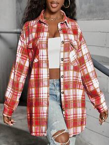 女式格子衬衫夹克，轻便外套，Y2K 返校庆典休闲通勤格纹纽扣前衬衫，休闲长袖翻领百搭衬衫，适合日常休闲、户外、度假穿着，四季皆宜