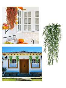 2pcs Artificial Green Vine Money Leaf, 69 Mesh Eucalyptus Camellia Vine, Small Lotus Vine, Artificial Flower, White, Red, Yellow, Artificial Green Vine Money Leaf, 30 Inch Vine Flower, Suitable For Wedding Decoration, Home Decoration, Yard Decoration, Home Decoration,Fake Plants