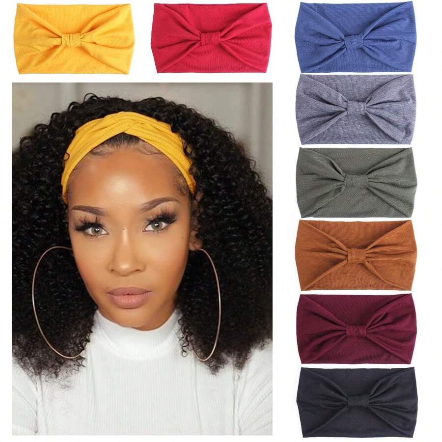 12 PCS Headbands For Women, Elastic Wide Headbands Non Slip Workout Yoga Sport Headbands For Women's Hair Accessories, Absorbent Women's Athletic Sweatband Face Wash Towel Hair Accessory - 8 條裝頭帶 A - 查看 1