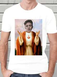 Customized Men's Personalized Loose Fit Fun Face T-Shirt -Add You Face (Selfie/Family Photo/Pet Photo/Friend Photo/Party/Team/ Boyfriend/Girlfriend/Pet/Couple Matching/ Workwear),Stylish,Fashion,Hipster,Casual,Minimal Chic,Personalized,Customized,Custom,Unique,Guy Costumes,Capsule Wardrobe,Men Basic/Street Style,Ideal Gifts For Him,Boyfriend,Family,Friends,For Birthdays,For Vacation/Holiday,For School/Competition,For Sports/Climbing - White - View 3