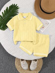 2pcs Baby Boys Summer Polo Collar Top And Casual Shorts Set