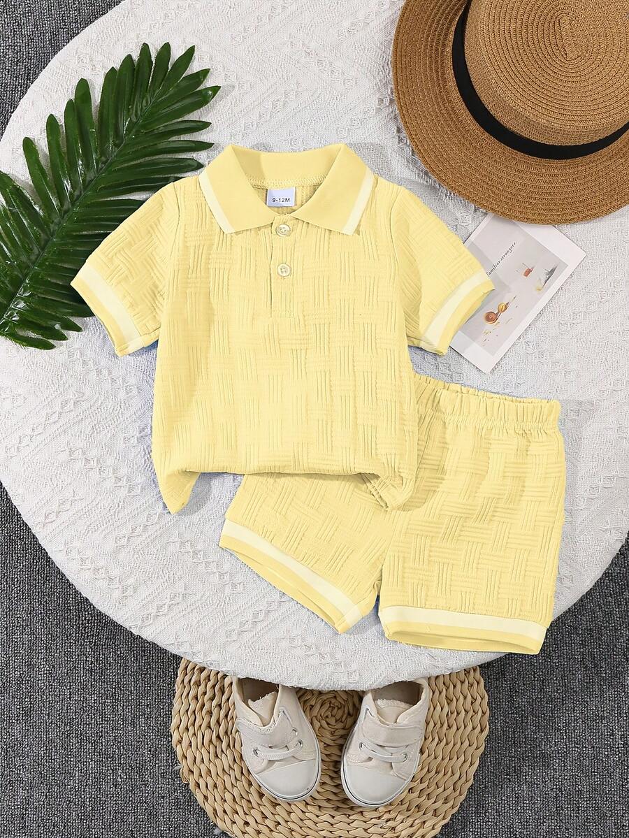 2pcs Baby Boys Summer Polo Collar Top And Casual Shorts Set