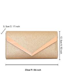 新款亮片晚宴手拿包，手工实用大号V型折叠钱包，女士派对手提包 - 玫瑰金 - 查看 7