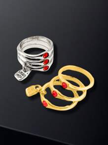 1pc Luxurious Layered Silver-Plated Colorful Crystal Embellished Ring Set, Party Music Festival Birthday Gift For Women