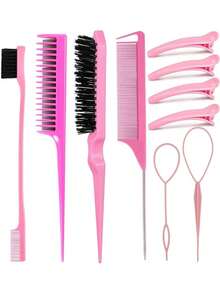 11 件套美发必备套装 - 粉色顺发刷、喷雾瓶、修边器、鼠尾梳和分片夹，适合日常使用或旅行、返校、旅行度假必备品、女士发饰 - 彩色 - 查看 17