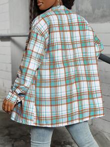 Women's Plaid Shirt Jacket, Lightweight Outer Shirt, Y2K Back To School Celebration Casual Commute Checkered Button-Front Shirt, Casual Long Sleeve Turndown Collar Versatile Shirt, Suitable For Daily Casual, Outdoor, Vacation Wear, All Season Spring - Green - View 7