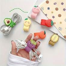 7pcs/Set Cartoon Fruit PVC Cute Wire Organizer, Earphone & Cable Clip Holder For Girls & Students