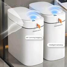 Joybos 1pc 3.5 Gallon Bathroom Trash Can With Lid , Touchless Motion Trash Can With Automatic Adsorption Bagging, 2 Rolls Of Garbage Bags.Auto-Adsorption Slim Small Waste Basket, Bathroom Garbage Can.Ultra-Thin Small Trash Basket, Suitable For Bedroom, Bathroom, Kitchen,Office. - 白色 - 查看 4