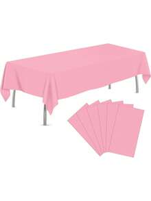 5 件塑料桌布，适用于长方形桌子的一次性桌布，粉色桌布，适用于圣诞派对、生日派对、婚礼 - 粉色 - 查看 2