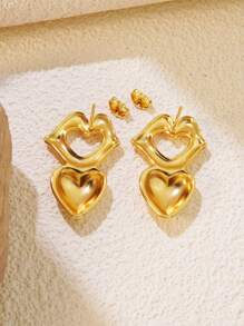 1 Pair Stainless Steel Cute Lip Shape & Heart Cartoons Earrings, & Playful Design, Suitable For Women's Daily Wear, Dates, Valentine's Day Gifts
