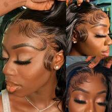 WALSDI 16 英寸 13x4 蕾丝前部 200% 密度假发 波浪形高清透明蕾丝前部假发 预拔婴儿头发 女士全蕾丝假发 自然黑色彩色假发工厂批发 - 彩色 - 查看 4