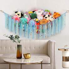 1pc Plush Stuffed Animal Hanging Hammock Net Swing, Large Size Decorative Storage Swing Rack For Home Living Room Bedroom, Cute & Fun Gift Decor, 100X100X150cm Handmade Knitted Triangle Hammock (No Lights Included) - 彩色 - 查看 10