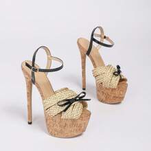 2025 Cm High Heel Bohemian Party Sandals With Fabric Applique, Elegant And Comfortable Summer Heels