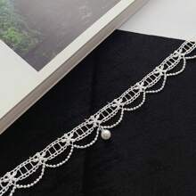 1pc Fashionable, Simplistic & Charming Lolita White Lace Hollow Pearl Pendant Choker Necklace, Suitable For Daily Wear