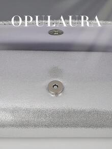 OpulAura Fashion 亮面翻蓋晚宴包 高級 PU 皮革派對手拿包 低調奢華閃亮晚宴包 禮服包 金屬感皮革女包 歐美風信封鏈條包 斜跨包 適合舞會、派對、雞尾酒會、生日派對禮服搭配，適合作為生日禮物、新娘手拿包 - 銀色 - 查看 7