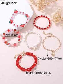 6pcs/Set Girls Strawberry, Pearl, Butterfly, Heart Beaded Bracelet Set - Multicolor - View 10