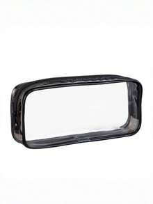 2 piezas Bolsa de lápices de PVC transparente con cremallera, estuche para artículos de tocador, exámenes, lápices y bolígrafos, estuche de viaje para equipaje, maquillaje y cosméticos (negro y blanco)