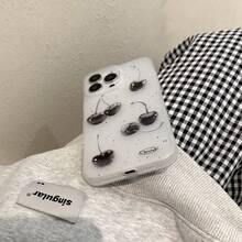 1 件透明黑色圆点樱桃设计软手机壳，韩式简约深色风格，适用于 Apple 16/15/14/13/12/11 系列 - 白色 - 查看 11