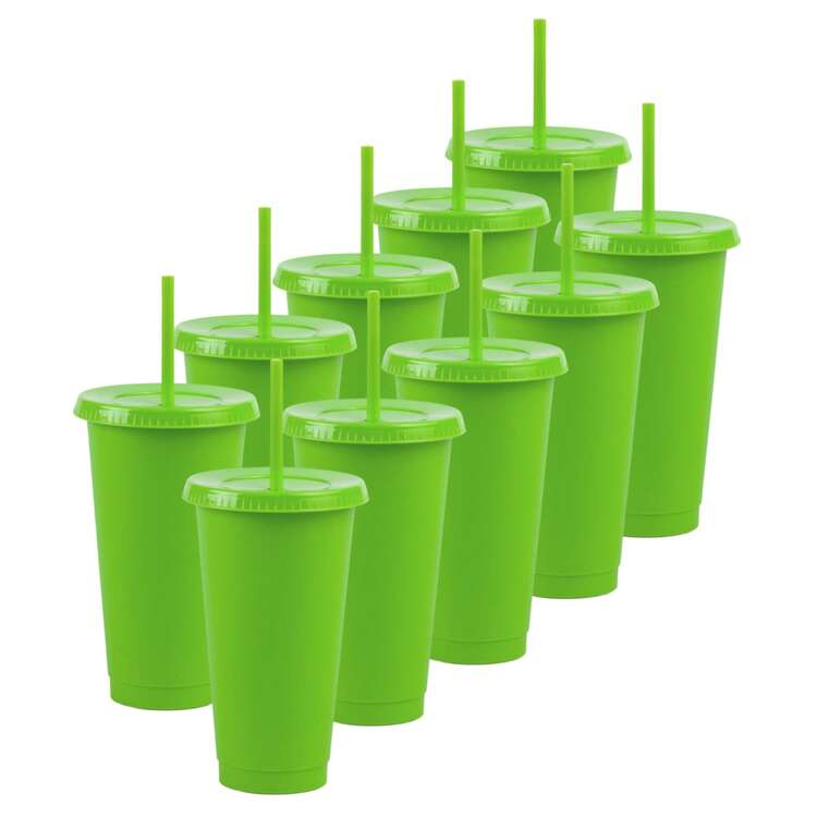 Paquete 20 Vasos Reusables Con Popote Para Bebidas Frías 24 Oz - Verde Limon - Añade 1