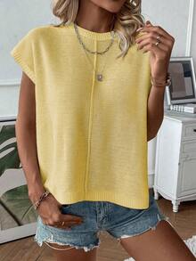 优雅女士宽松白色短款针织背心 - 休闲街头风无袖圆领上衣，简约复古风格，适合返校季、秋冬季以及圣诞节、感恩节和新年等场合。