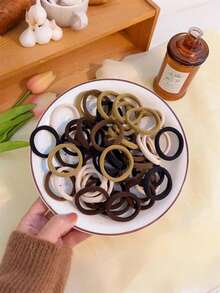 100 条/包彩色加厚 5 厘米弹性发带，适合浓密、厚实的头发，女士和女孩的无缝发饰，中性色马尾辫固定器发圈 - 彩色 - 查看 11