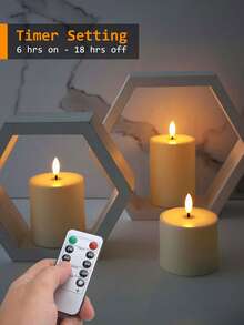 3pcs Flameless Pillar Candles, Battery Operated Candles, Romantic Atmosphere Decor Lights, Smokeless Electronic LED Candles, Suitable For Home, Festival And Wedding Decorations - 3 Packs - Beige - View 5