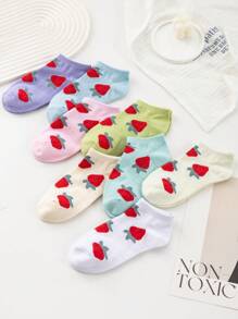 1-5 pares de calcetines tobilleros de mujer con estampado de fresa, de bajo empeine, invisibles, de estilo lindo, para primavera/verano